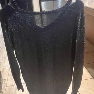 Topshop Black Sparkle Long Sleeve Top